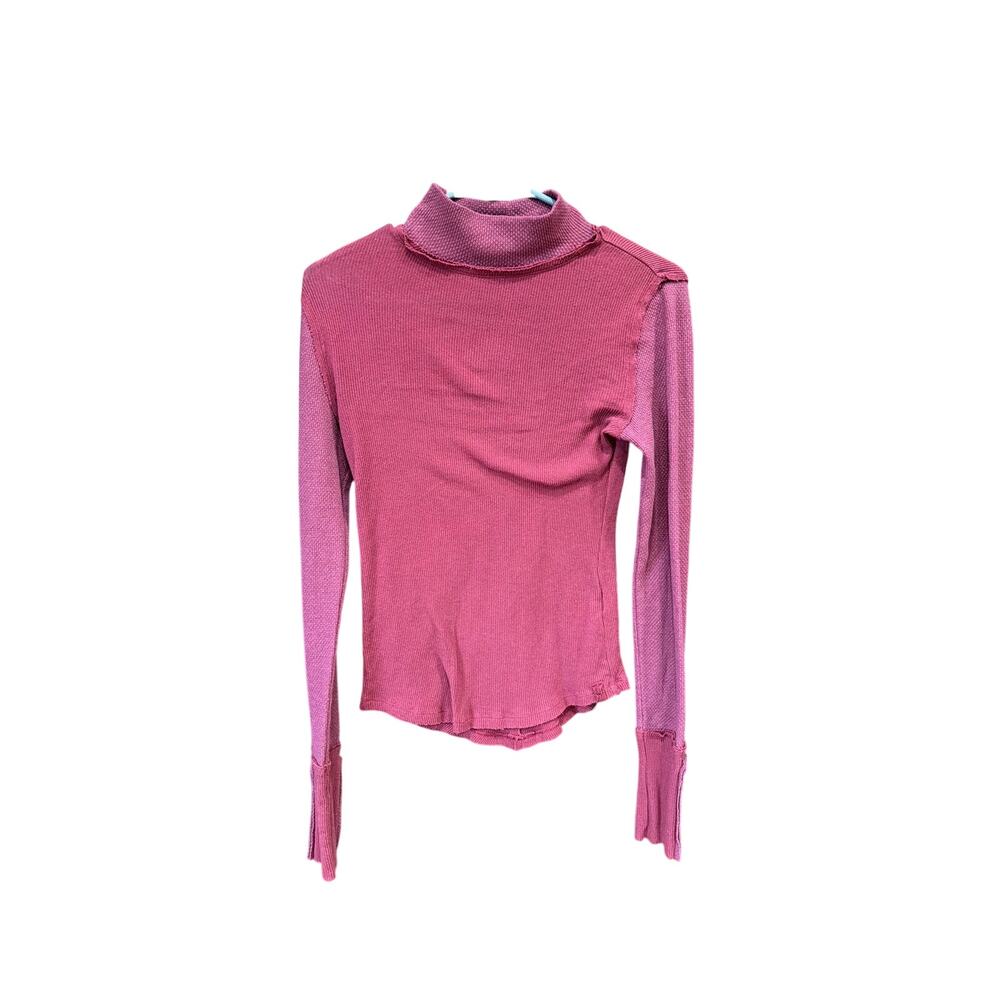 We The Free Burgundy Ribbed Mock Neck Long Sleeve Top Small